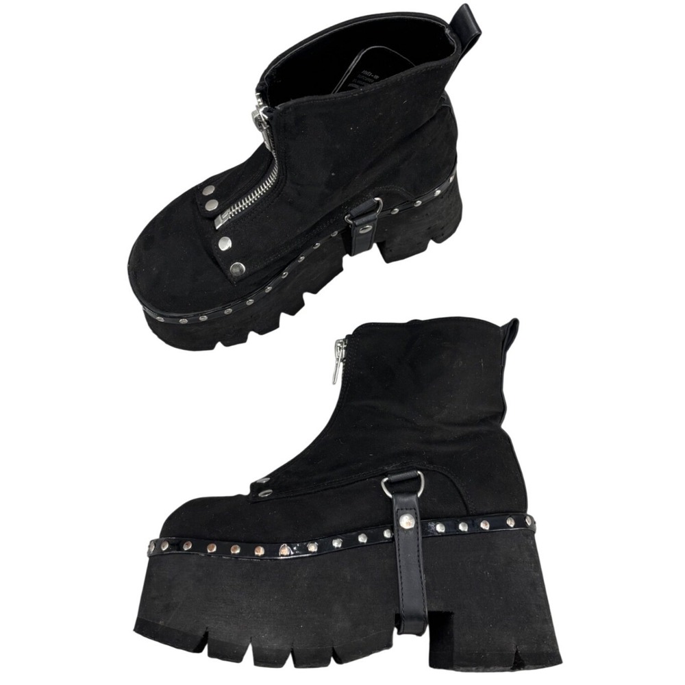 Demonia Cult Ashes-100 Boots Black Vegan Suede Studded Platform Women's Size 8